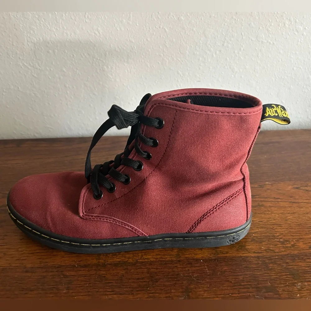 Dr. Martens Women's Burgundy Canvas Ankle Boots - Picture 4 of 11